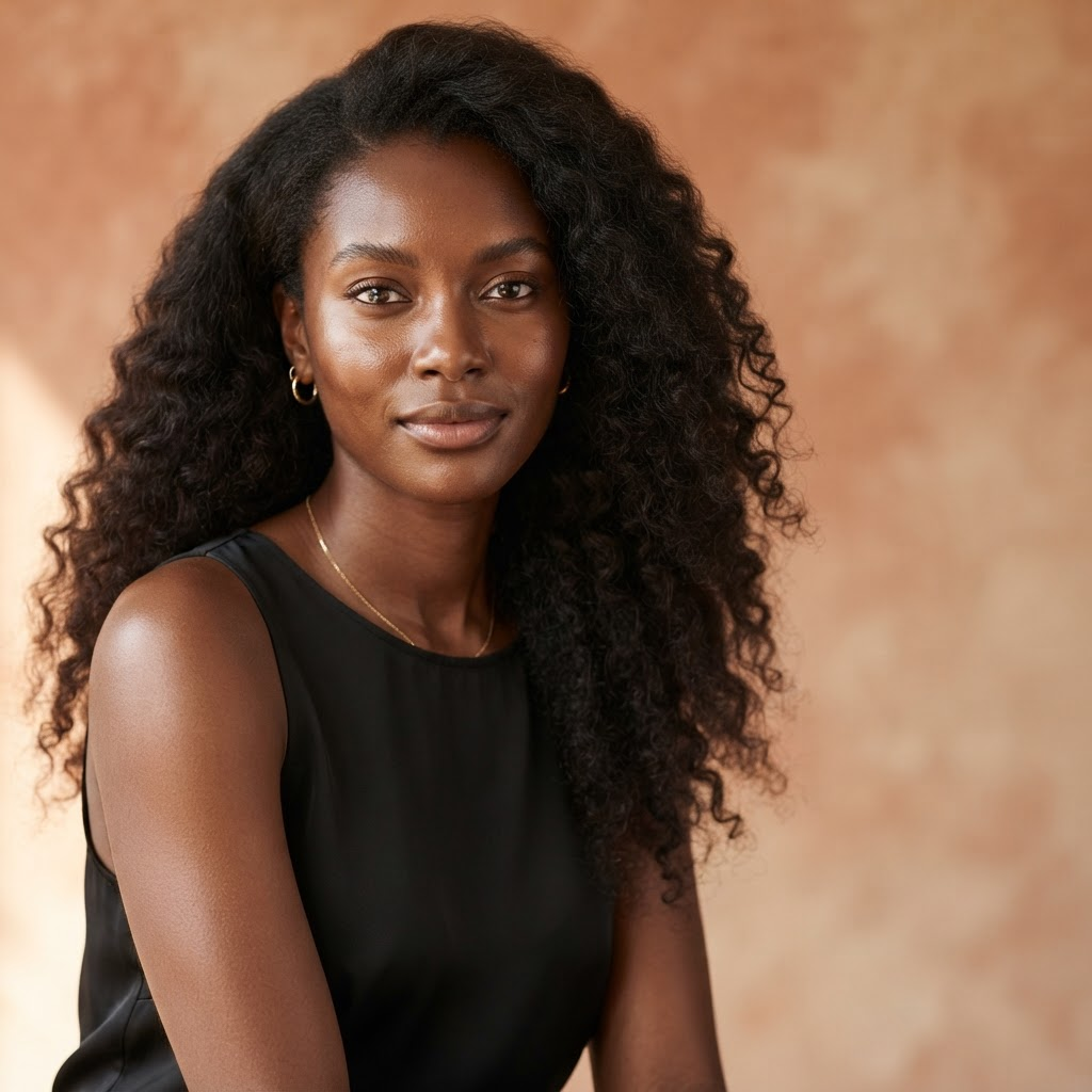 Femme africaine à la peau lumineuse et aux cheveux naturels